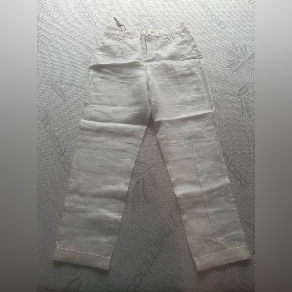 Massimo Dutti white 100% linen Trousers